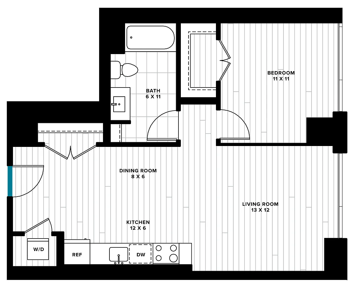 Floor plan 1 Bed/1 Bath-1W