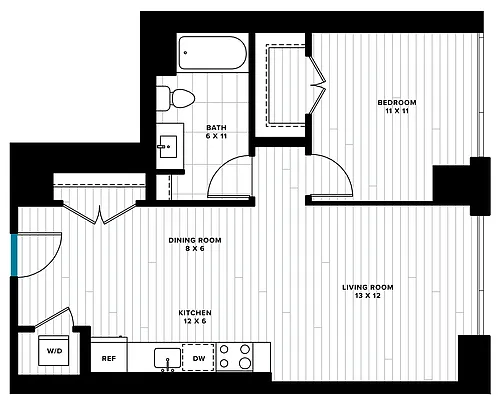 Floor plan 1 Bed/1 Bath-1W
