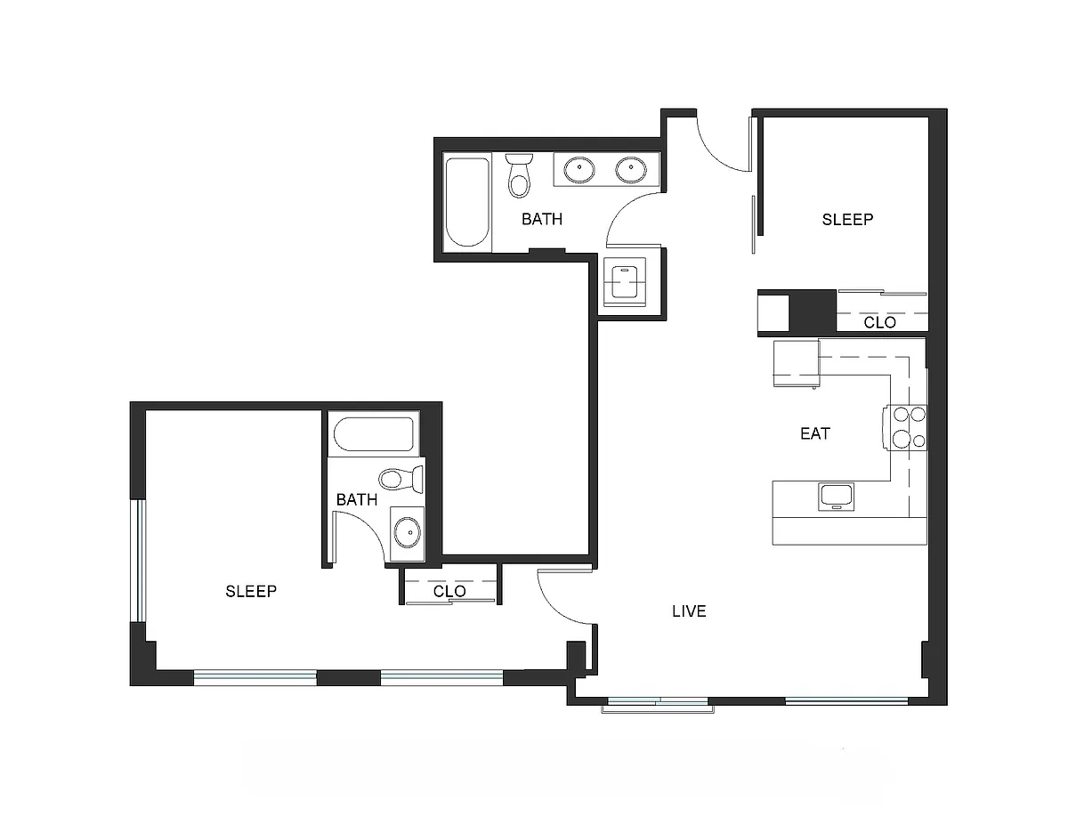 Floor plan 1x1 + Den - A3 - Iron Flats