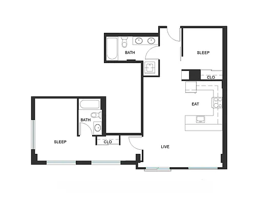 Floor plan 1x1 + Den - A3 - Iron Flats