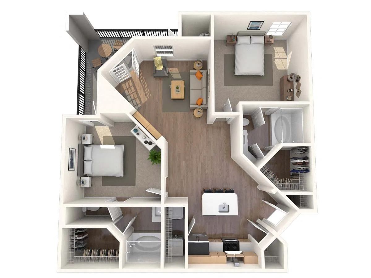 Floor plan Traditional 2x2 972 SF