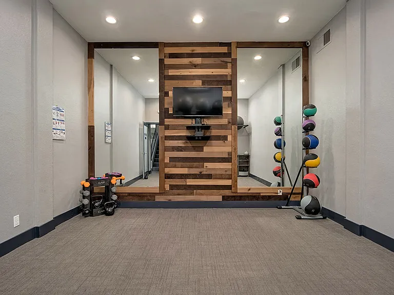 Our yoga room offers a quiet space to take a virtual yoga class.