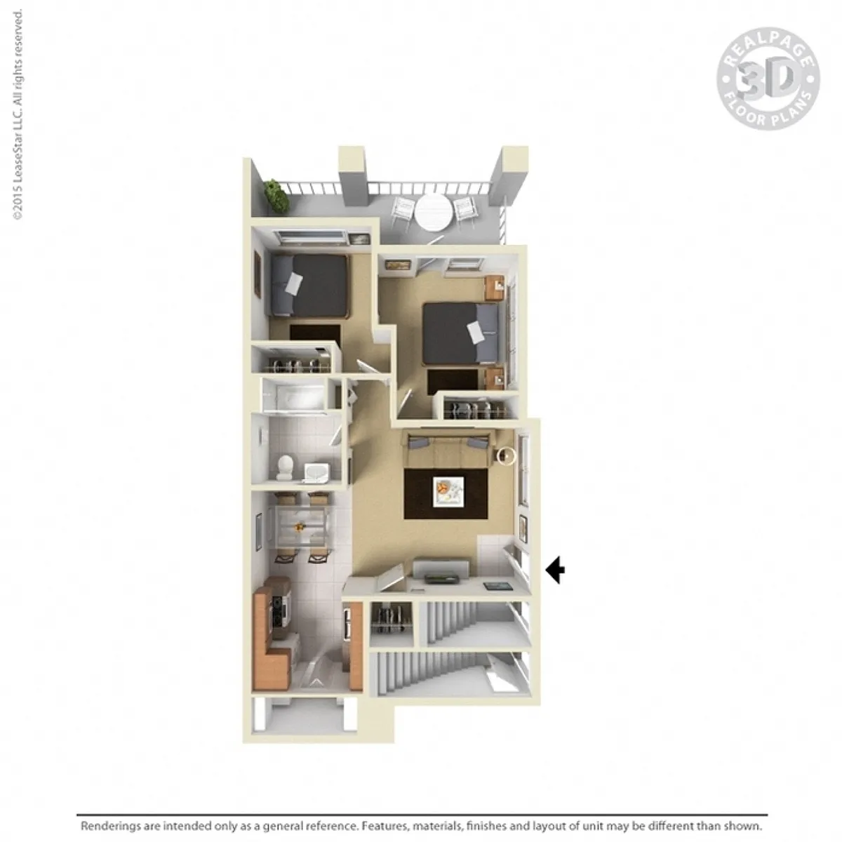 Floor plan 2 Bed 1 Bath B Phase I