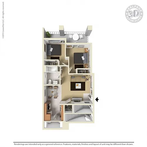 Floor plan 2 Bed 1 Bath B Phase I