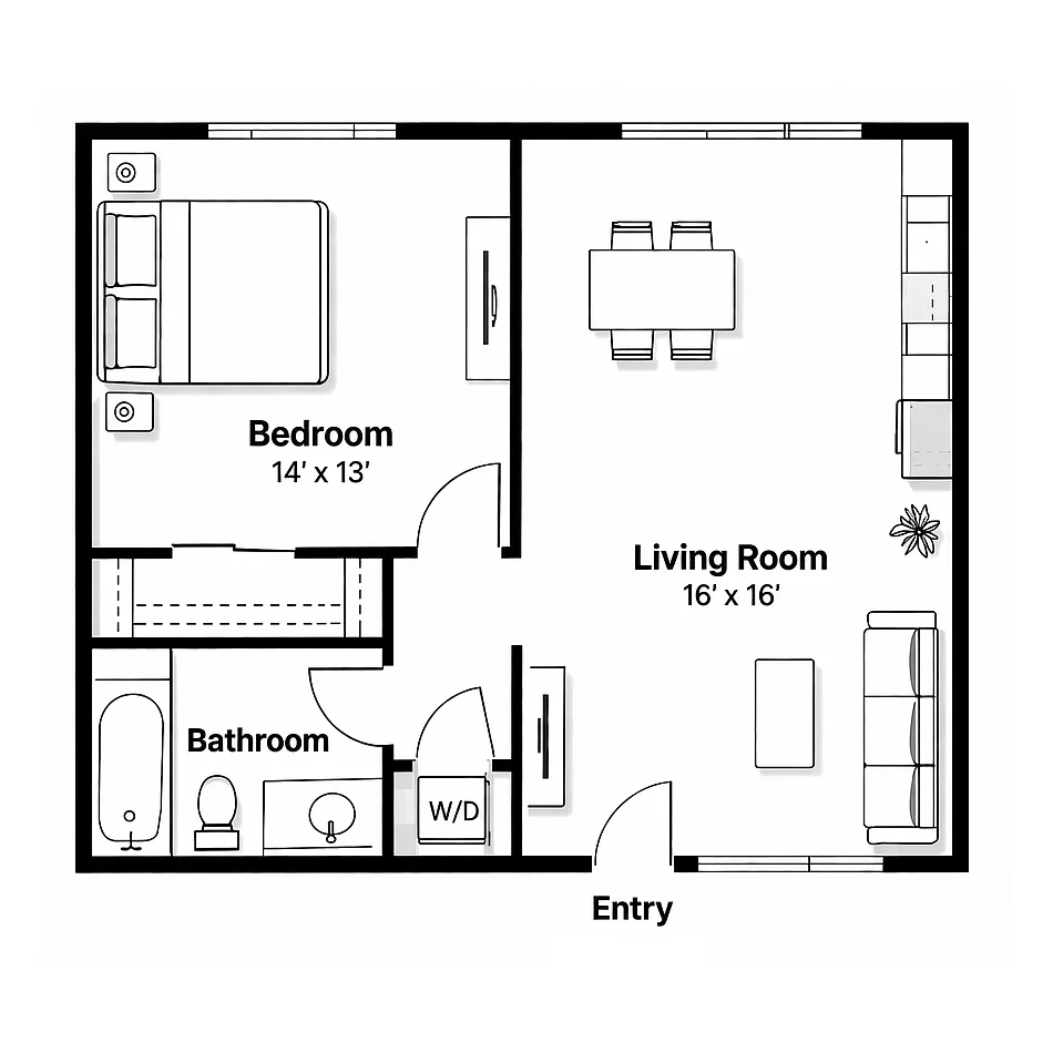 Floor plan 1 Bedroom 1 Bathroom