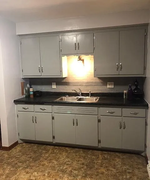 freshly painted cupboards and countertop,