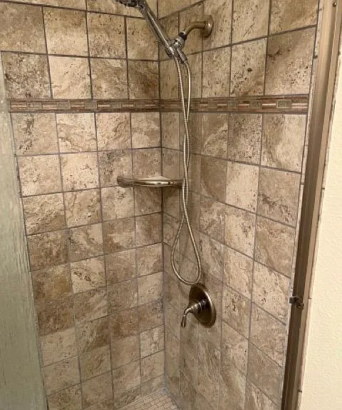 Master bathroom with new flexible shower head