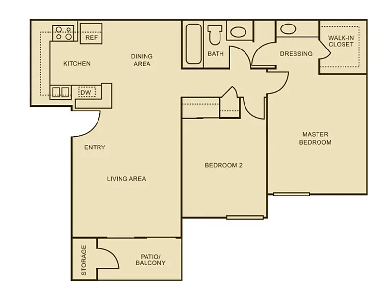 Floor plan Cypress 2 Bedroom, 1 Bathroom