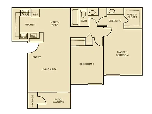 Floor plan Cypress 2 Bedroom 1 Bath - Renovated Plus