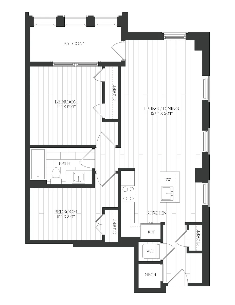 Floor plan JR 2 Bed/1 Bath-2JR-1-The Claude