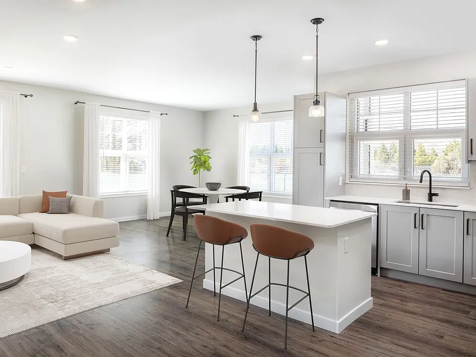 Kitchen and living/dining area with hard surface flooring