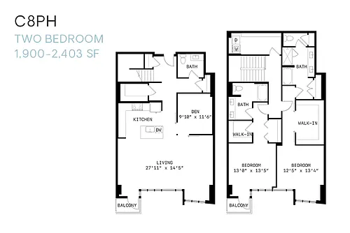 Floor plan Two Bedroom Den Penthouse C8ph