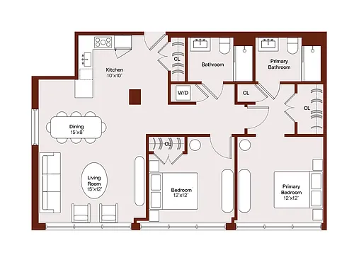 Floor plan 2 Bedroom - 1098 Sq Feet