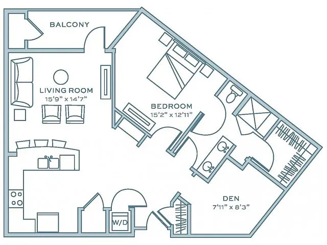 Floor plan One Bedroom One Bath (1035 SF)