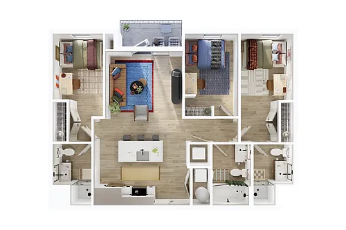 Floor plan 3BR/3BA - D1