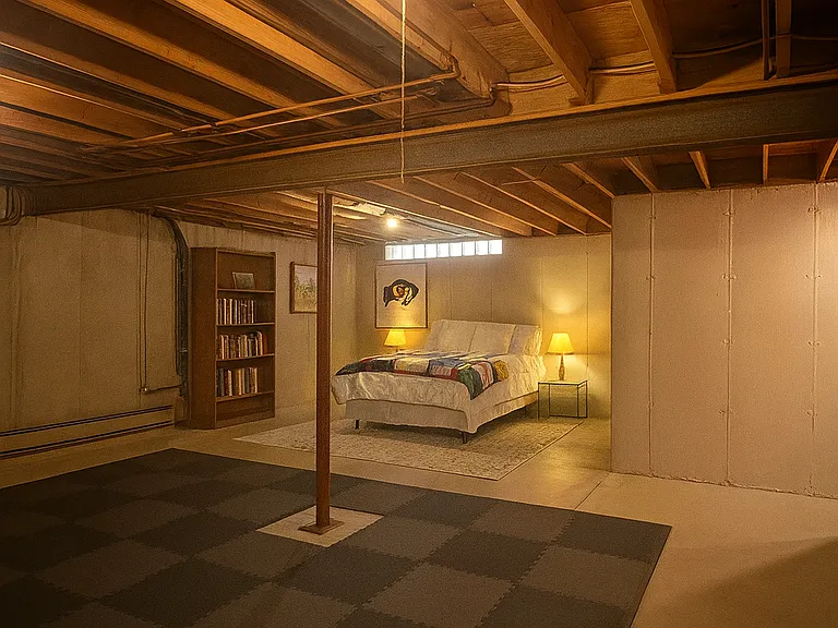 Large unfinished basement with ample storage. W/D hookups in the basement.