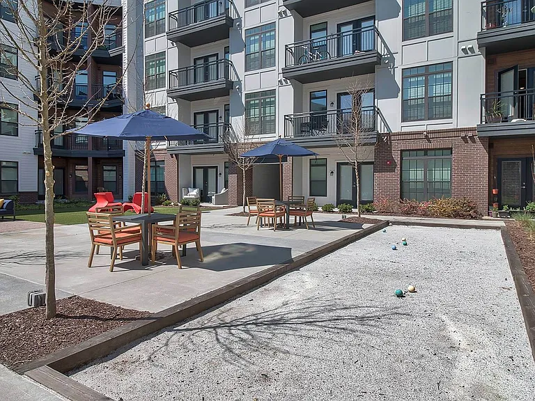 Landscaped courtyard with bocce ball