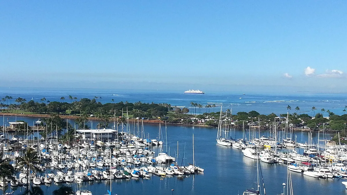 Photo 1 of 26 - 1676 Ala Moana Blvd - Honolulu, HI Yacht harbor and Pacific Ocean from the lanai. Magic Island and Ala Moana Beach Park in middle ground. - 1676 Ala Moana Blvd
