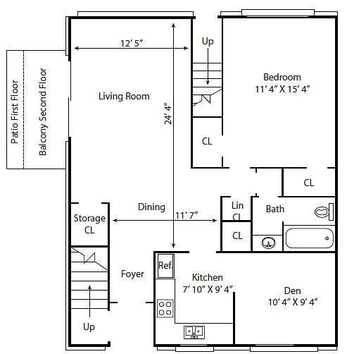 Floor plan 1 Bed 1 Bath Den