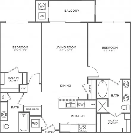 2 Bedroom 2 Bath (1,070 SF) 2 Bedroom 2 Bath (1,070 SF)