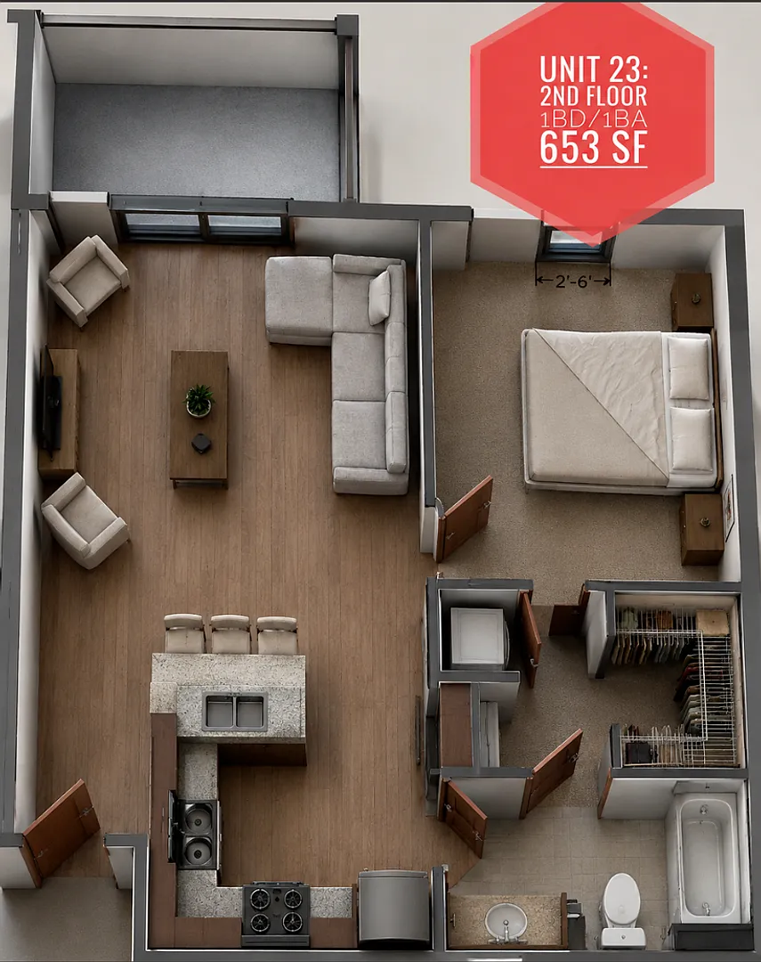 1 BD 1 BA 2nd Floor — Photo 3