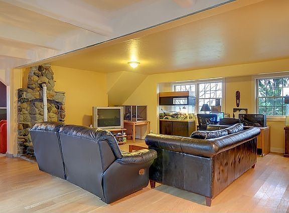 Family room with natural stone surround