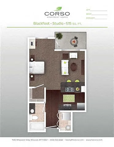 Floor plan 0BR x 1BA - Blackfoot
