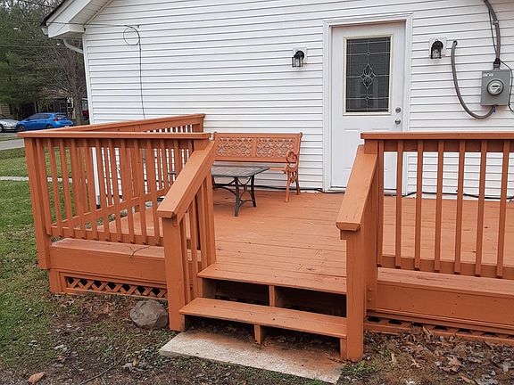 deck with bench and table