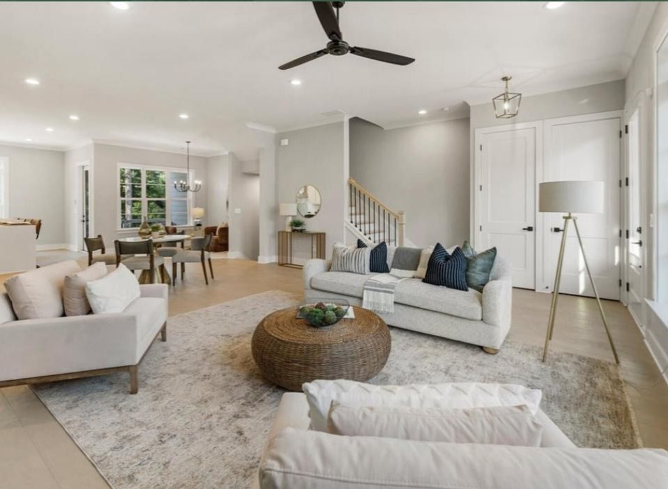 Living room with huge windows and bright natural sunlight all day!