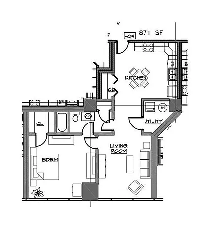 Floor plan 1 Bedroom, 1 Bathroom