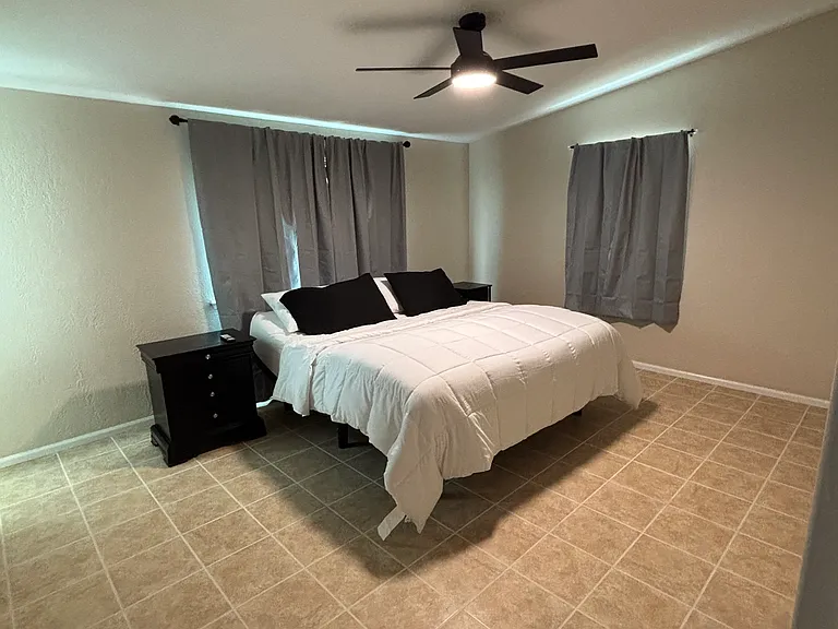 Master bedroom with King sized adjustable bed