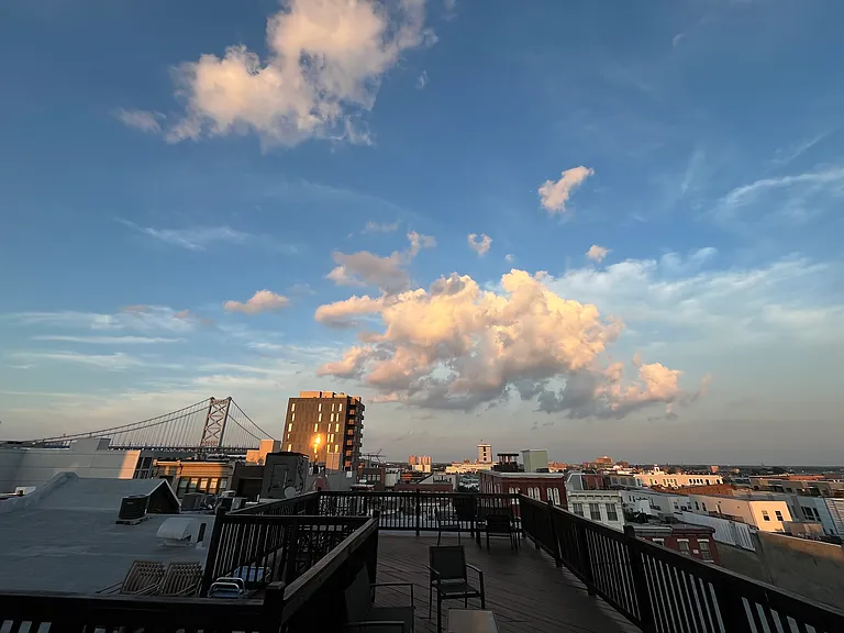 From the communal roof deck, facing east (overlooking the Delaware)