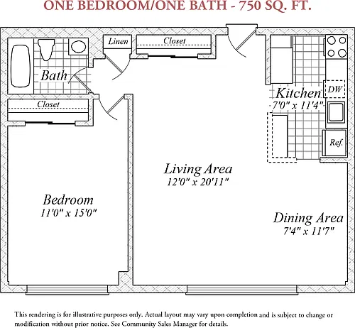 Floor plan One Bedroom/One Bath