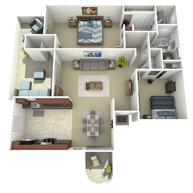 Floor plan Sands - Two Bedroom/Two Bath 1,027 Sq Ft