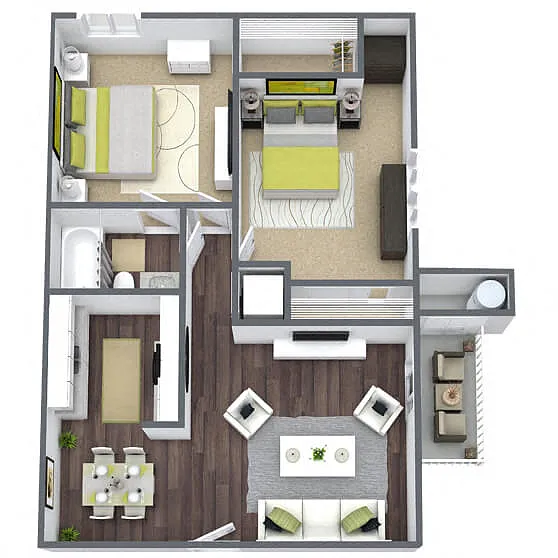 Floor plan B1: 2 Bed 1 Bath