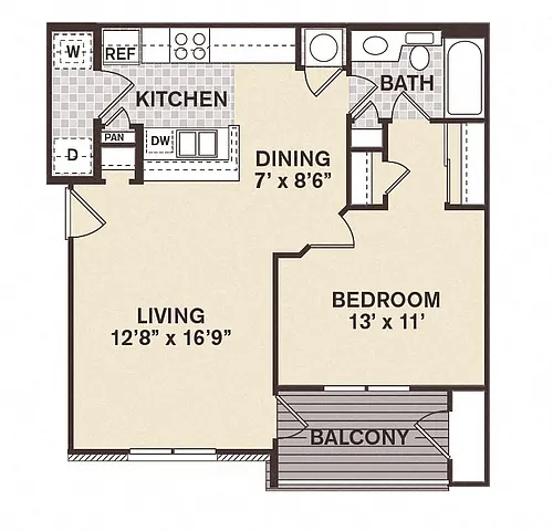 Floor plan 1B1B Beacon Hill - Renovated