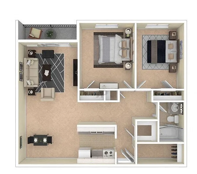 Floor plan Two Bedroom, One Bathroom