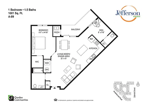 Floor plan A-09 One Bedroom w/Den