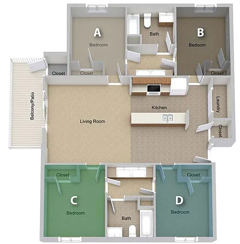 Floor plan By The Person Pricing - Four Bedroom Large