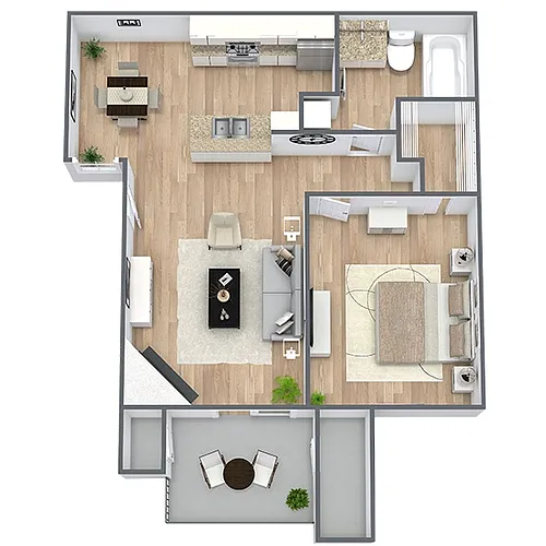 Floor plan A1: 1 Bed 1 Bath