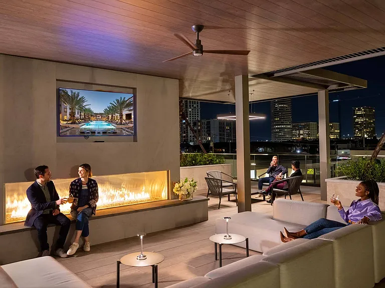 Cozy up by the fire and enjoy outdoor evenings in style