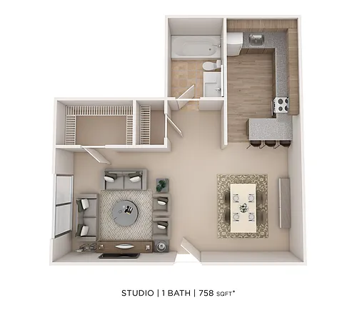 Floor plan One Bed E 758