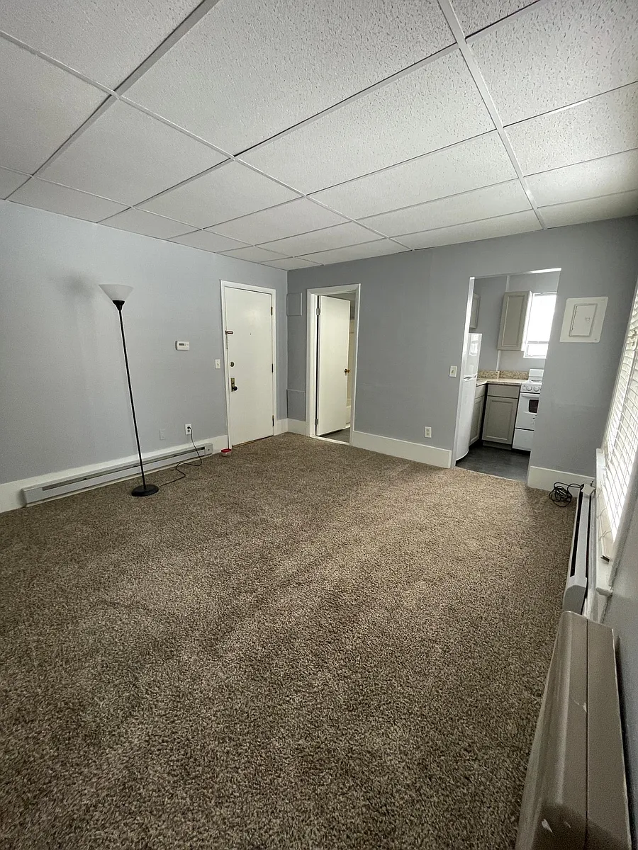 Livingroom looking towards front door, bathroom & kitchen - 110 W Kingsley St #2