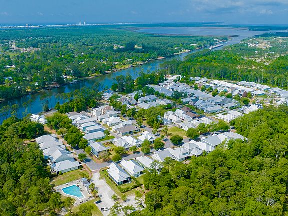 Ariel shot of Neighborhood, showing the Intercoastal Canal and the Pool