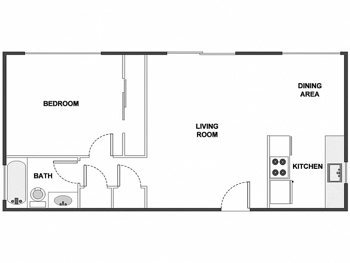 Floor plan 1 Bed / 1 Bath: Type B