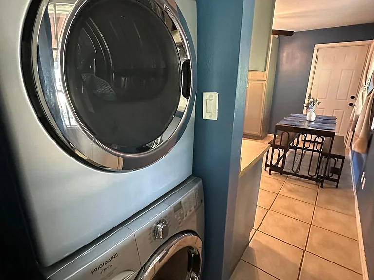 Pack Light, Stay Long! ____ _ Leave your laundry worries behind, our washer and dryer are here to keep your wardrobe fresh and ready for more adventures.