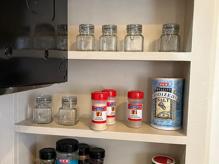 Built in spice shelf. Spices not included.