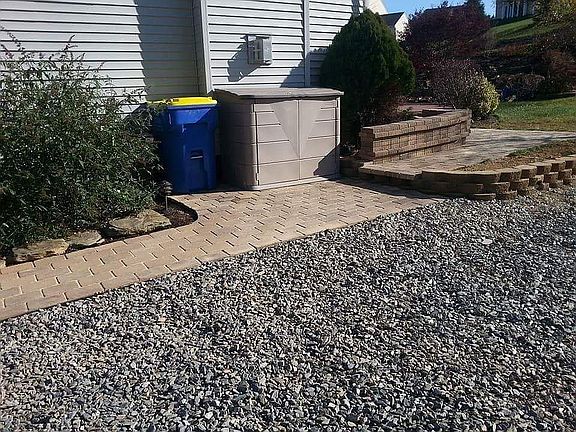 storage shed and pavers