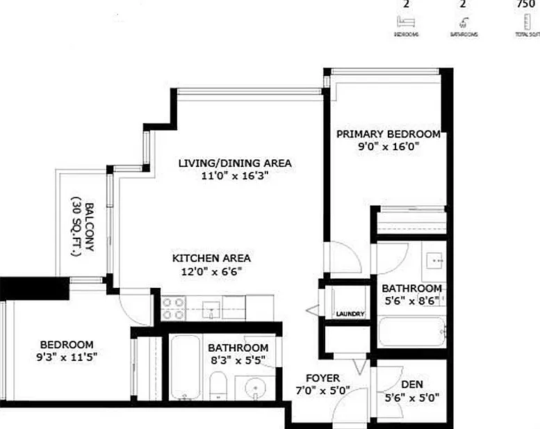 2 bed, 744 sqft, $2,300 — Photo 2