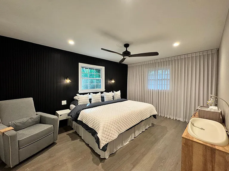 Primary bedroom has built in closets